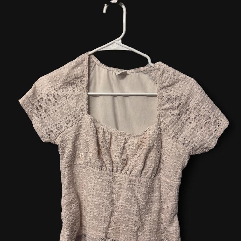 No Boundaries Cream Lace Blouse Floral Embroidery Square Neck Y2K Top Large